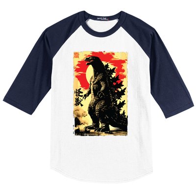 Retro Vintage Japanese Art Legendary Rare Kaiju Baseball Sleeve Shirt