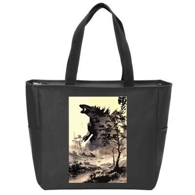 Retro Vintage Japanese Art Legendary Rare Kaiju Calligraphy Zip Tote Bag