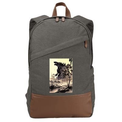 Retro Vintage Japanese Art Legendary Rare Kaiju Calligraphy Cotton Canvas Backpack