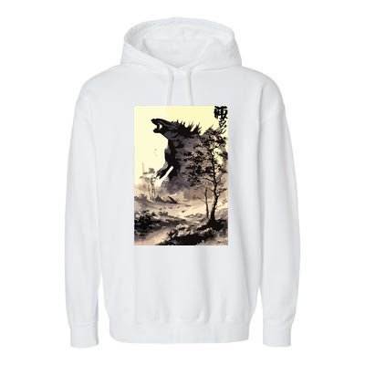 Retro Vintage Japanese Art Legendary Rare Kaiju Calligraphy Garment-Dyed Fleece Hoodie
