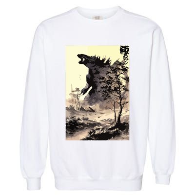 Retro Vintage Japanese Art Legendary Rare Kaiju Calligraphy Garment-Dyed Sweatshirt