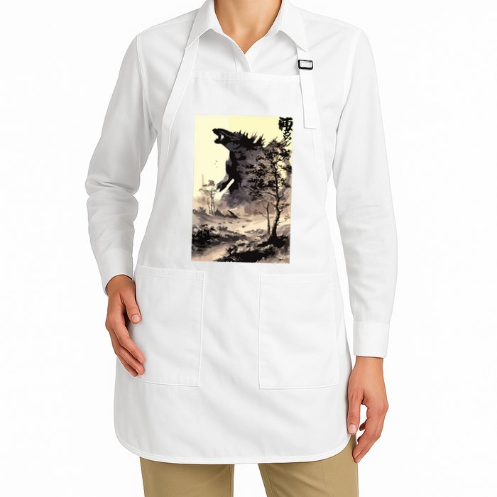 Retro Vintage Japanese Art Legendary Rare Kaiju Calligraphy Apron