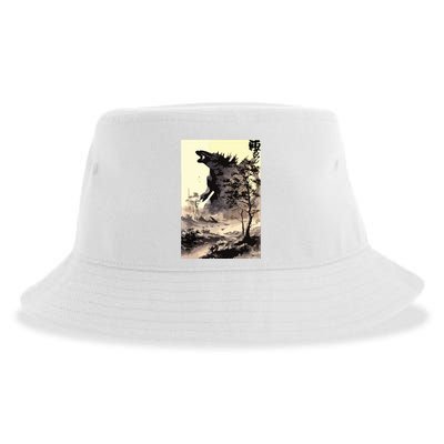 Retro Vintage Japanese Art Legendary Rare Kaiju Calligraphy Sustainable Bucket Hat