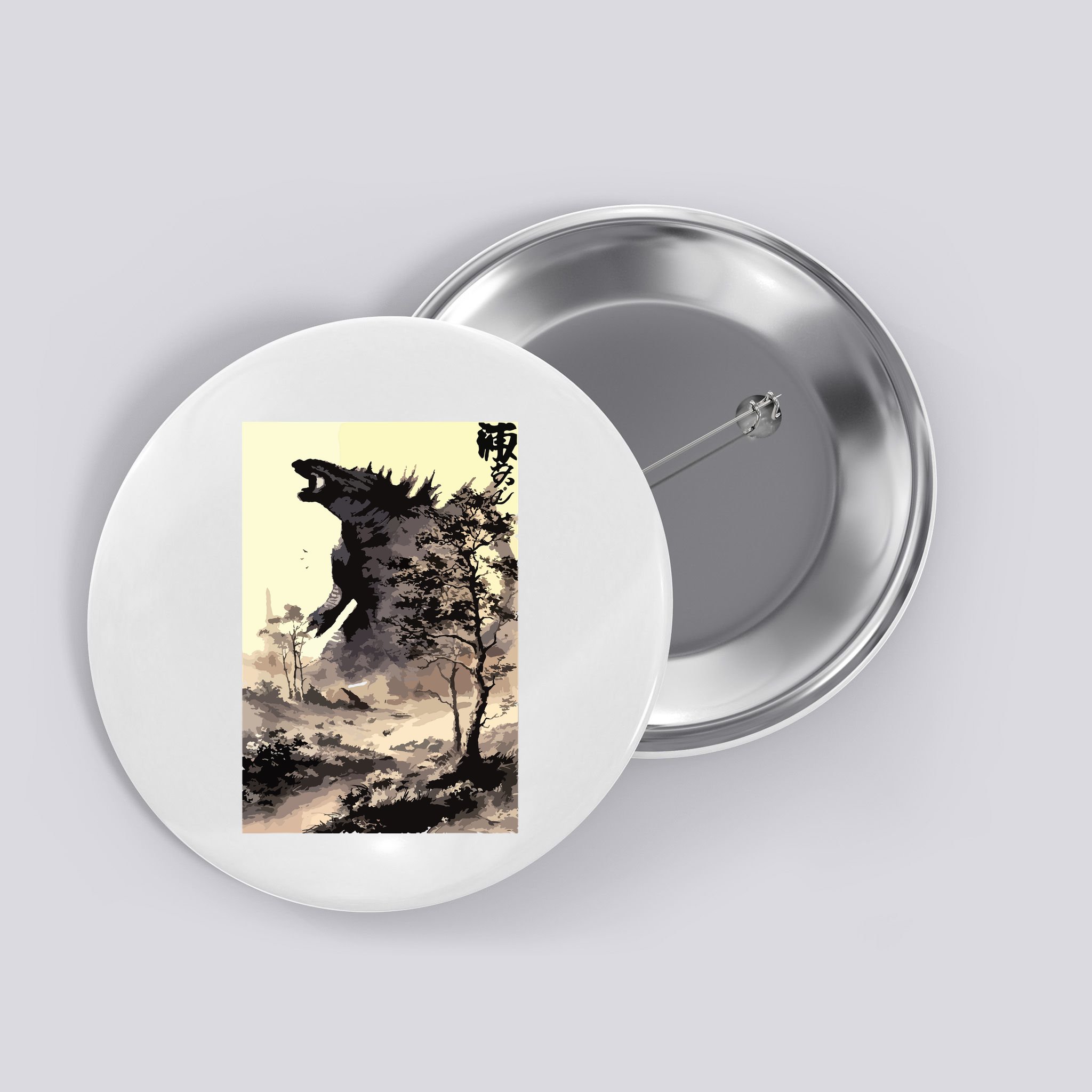 Retro Vintage Japanese Art Legendary Rare Kaiju Calligraphy Button