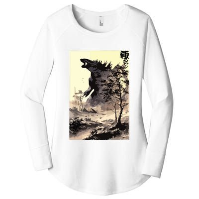 Retro Vintage Japanese Art Legendary Rare Kaiju Calligraphy Women's Perfect Tri Tunic Long Sleeve Shirt