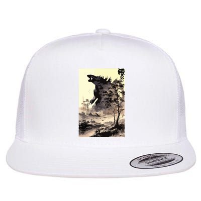 Retro Vintage Japanese Art Legendary Rare Kaiju Calligraphy Flatbill Hat