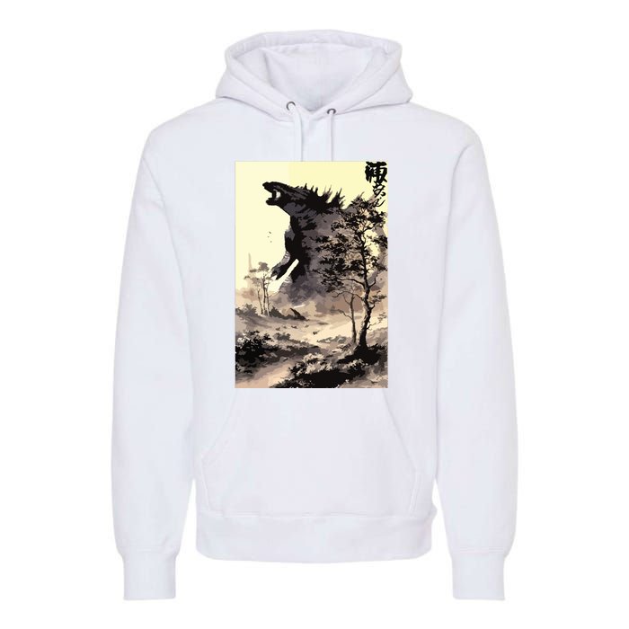 Retro Vintage Japanese Art Legendary Rare Kaiju Calligraphy Premium Hoodie