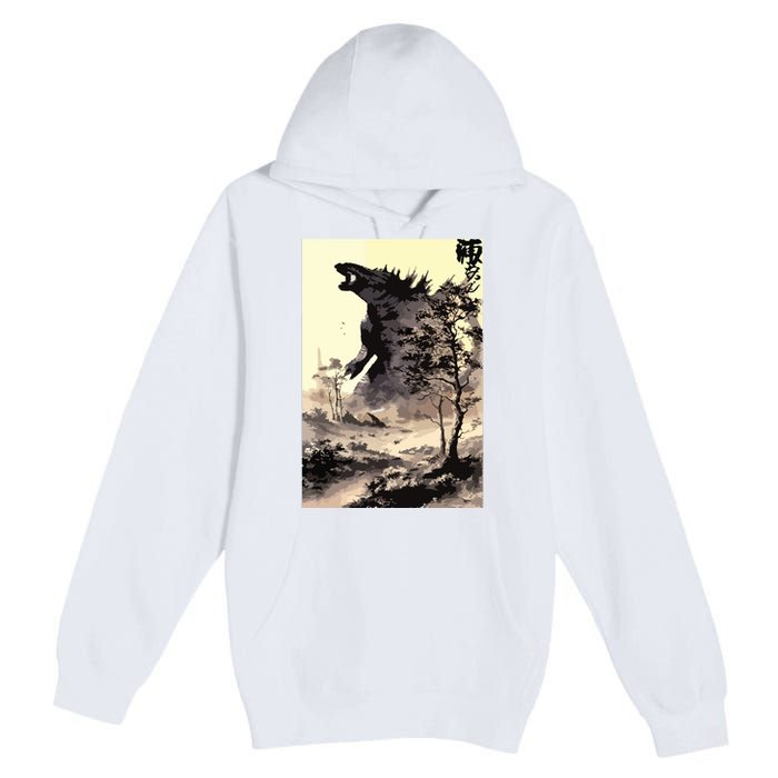 Retro Vintage Japanese Art Legendary Rare Kaiju Calligraphy Premium Pullover Hoodie