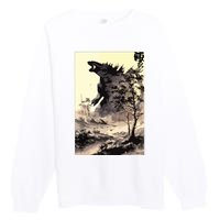 Retro Vintage Japanese Art Legendary Rare Kaiju Calligraphy Premium Crewneck Sweatshirt