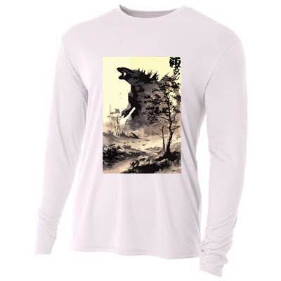 Retro Vintage Japanese Art Legendary Rare Kaiju Calligraphy Cooling Performance Long Sleeve Crew