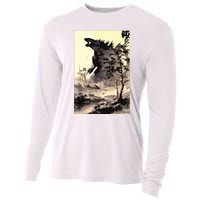 Retro Vintage Japanese Art Legendary Rare Kaiju Calligraphy Cooling Performance Long Sleeve Crew