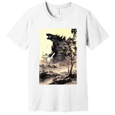 Retro Vintage Japanese Art Legendary Rare Kaiju Calligraphy Premium T-Shirt