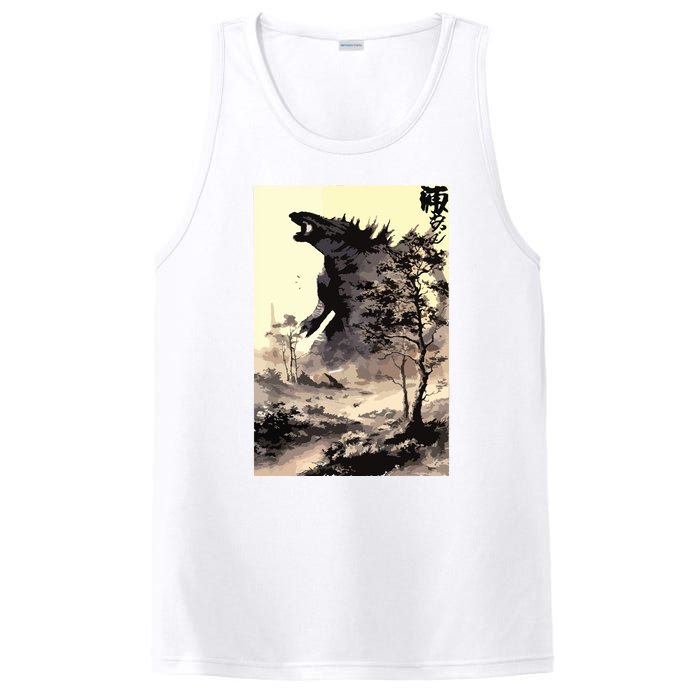 Retro Vintage Japanese Art Legendary Rare Kaiju Calligraphy PosiCharge Competitor Tank