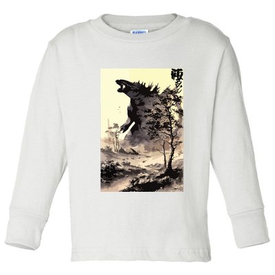 Retro Vintage Japanese Art Legendary Rare Kaiju Calligraphy Toddler Long Sleeve Shirt