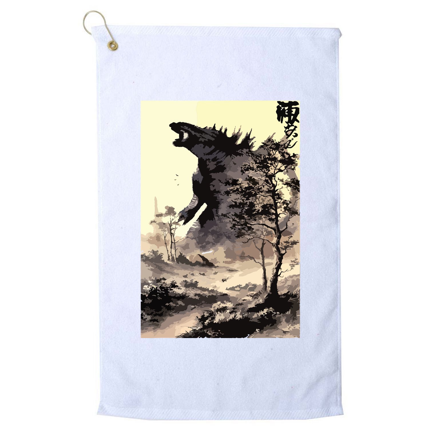 Retro Vintage Japanese Art Legendary Rare Kaiju Calligraphy Golf Towel