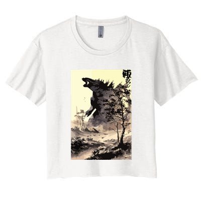 Retro Vintage Japanese Art Legendary Rare Kaiju Calligraphy Crop Top