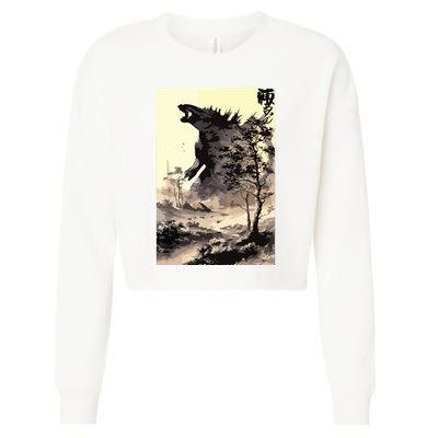 Retro Vintage Japanese Art Legendary Rare Kaiju Calligraphy Cropped Pullover Crew
