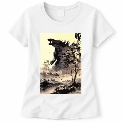 Retro Vintage Japanese Art Legendary Rare Kaiju Calligraphy Womens T-Shirt