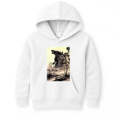 Retro Vintage Japanese Art Legendary Rare Kaiju Calligraphy Kids Hoodie