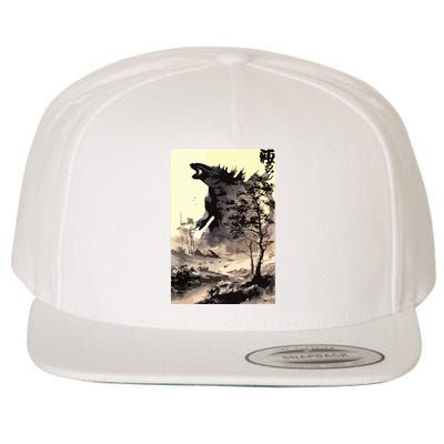 Retro Vintage Japanese Art Legendary Rare Kaiju Calligraphy Wool Snapback Cap