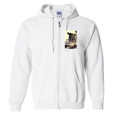Retro Vintage Japanese Art Legendary Rare Kaiju Calligraphy Full Zip Hoodie