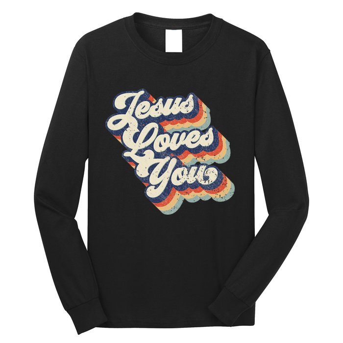 Retro Vintage Jesus Loves You Long Sleeve Shirt