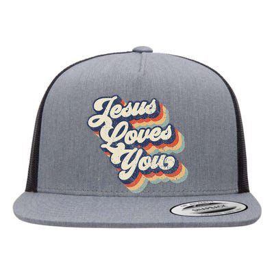 Retro Vintage Jesus Loves You Flat Bill Trucker Hat