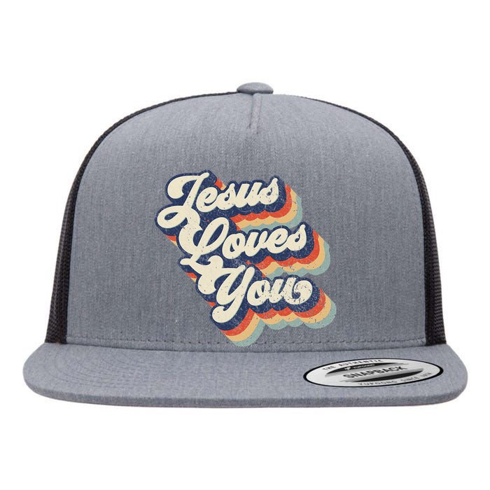 Retro Vintage Jesus Loves You Flat Bill Trucker Hat