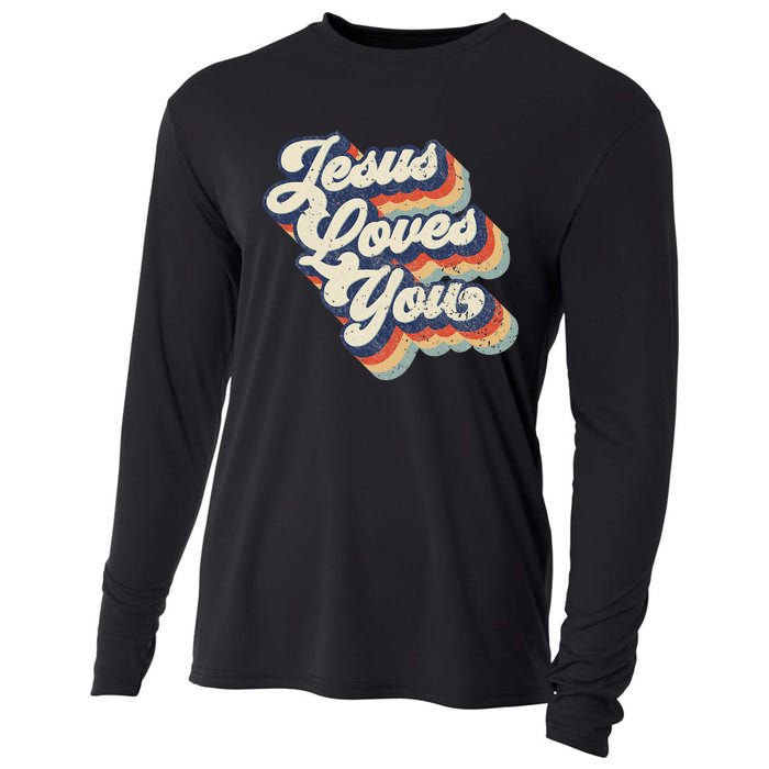 Retro Vintage Jesus Loves You Cooling Performance Long Sleeve Crew