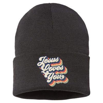 Retro Vintage Jesus Loves You Sustainable Knit Beanie