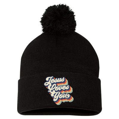 Retro Vintage Jesus Loves You Pom Pom 12in Knit Beanie