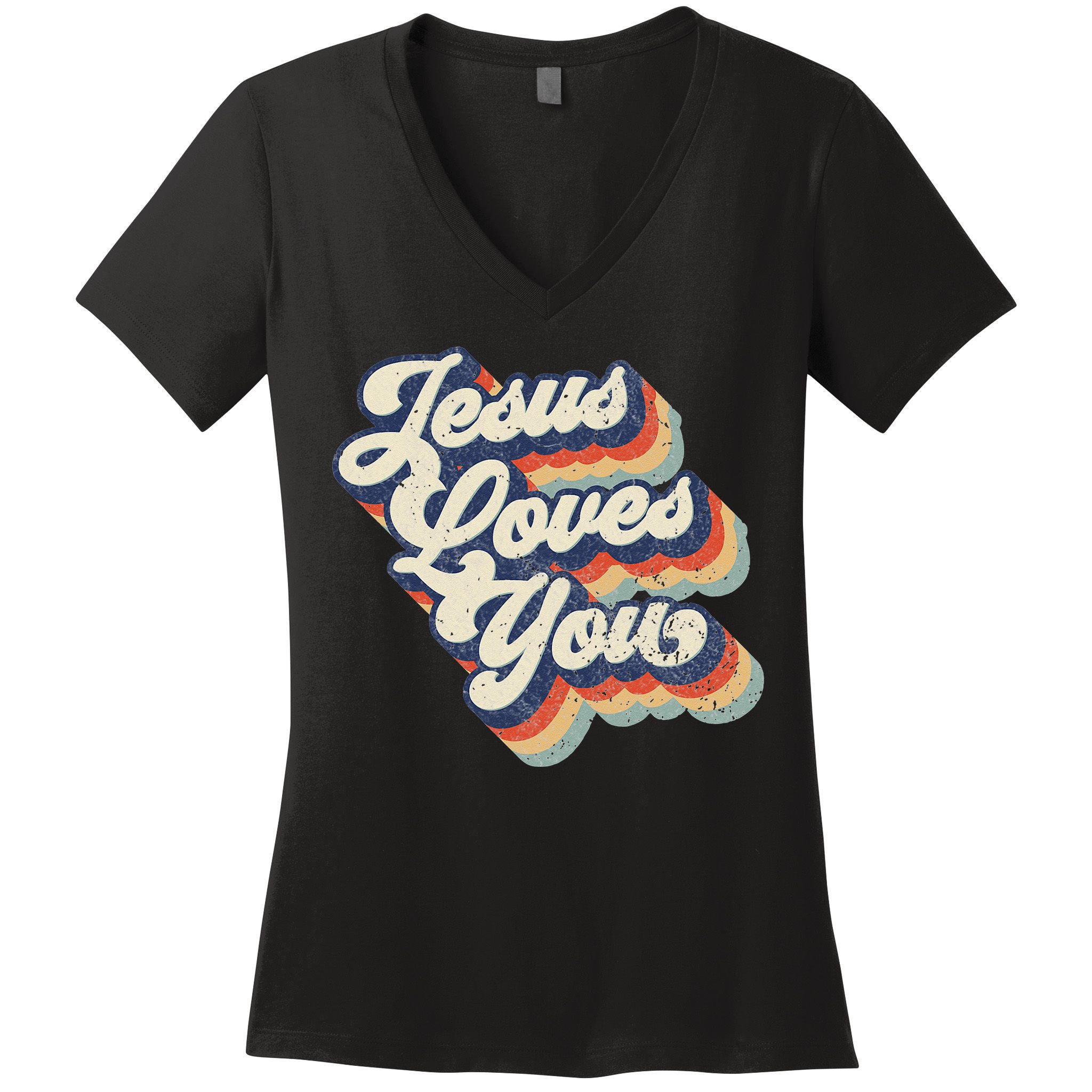 Retro Vintage Jesus Loves You Women's V-Neck T-Shirt