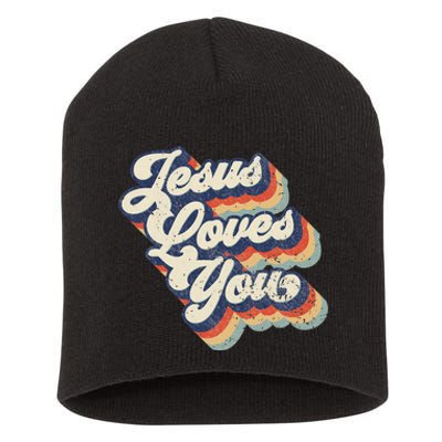 Retro Vintage Jesus Loves You Short Acrylic Beanie