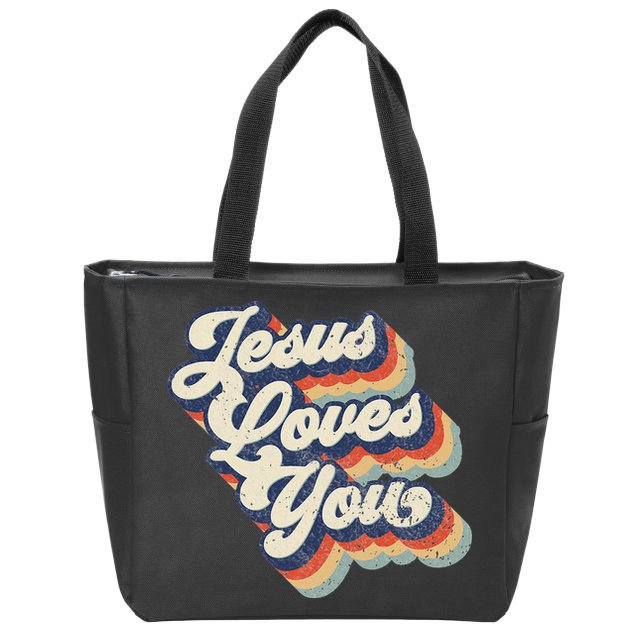 Retro Vintage Jesus Loves You Zip Tote Bag