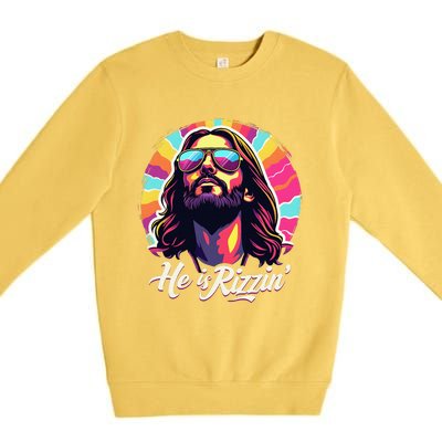 Retro Vintage Jesus Christian He Is Rizzin Jesus Is Rizzen Premium Crewneck Sweatshirt