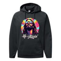 Retro Vintage Jesus Christian He Is Rizzin Jesus Is Rizzen Performance Fleece Hoodie