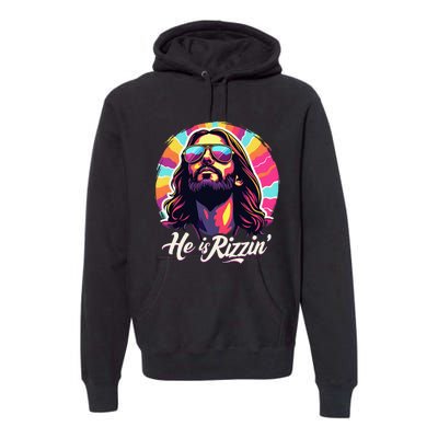 Retro Vintage Jesus Christian He Is Rizzin Jesus Is Rizzen Premium Hoodie