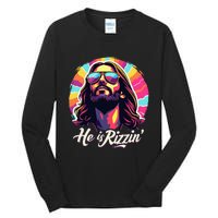 Retro Vintage Jesus Christian He Is Rizzin Jesus Is Rizzen Tall Long Sleeve T-Shirt