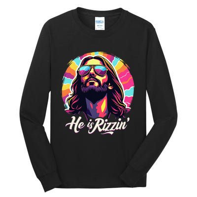 Retro Vintage Jesus Christian He Is Rizzin Jesus Is Rizzen Tall Long Sleeve T-Shirt