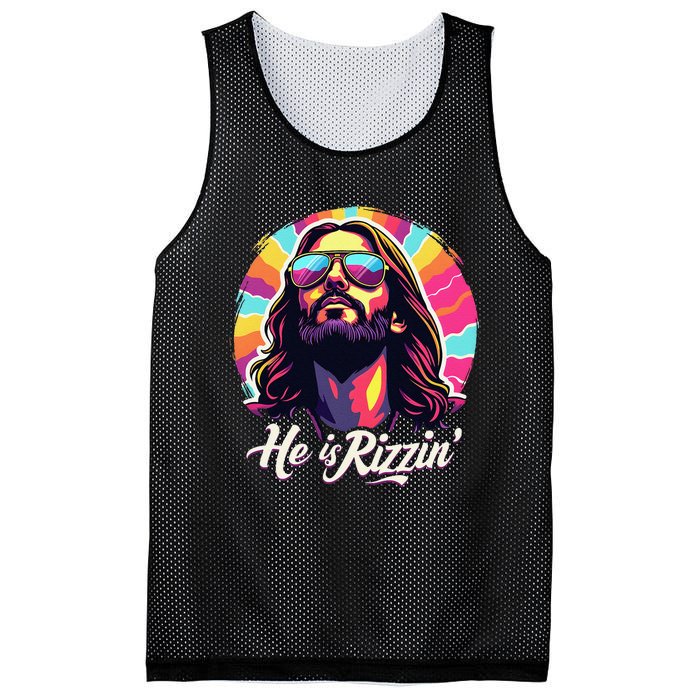 Retro Vintage Jesus Christian He Is Rizzin Jesus Is Rizzen Mesh Reversible Basketball Jersey Tank