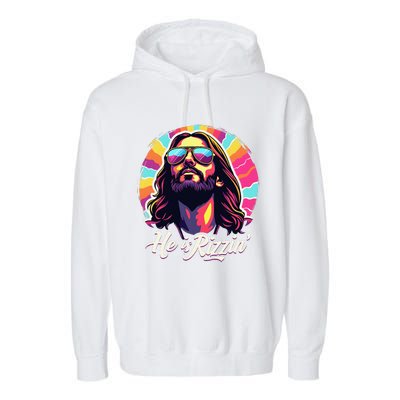 Retro Vintage Jesus Christian He Is Rizzin Jesus Is Rizzen Garment-Dyed Fleece Hoodie