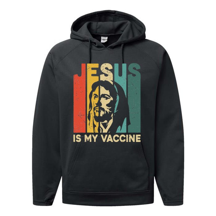 Retro Vintage Jesus Is My Vaccine Christian Faith Performance Fleece Hoodie