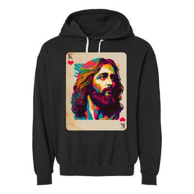 Retro Vintage Jesus Is King Of Kings Playing Card Garment-Dyed Fleece Hoodie