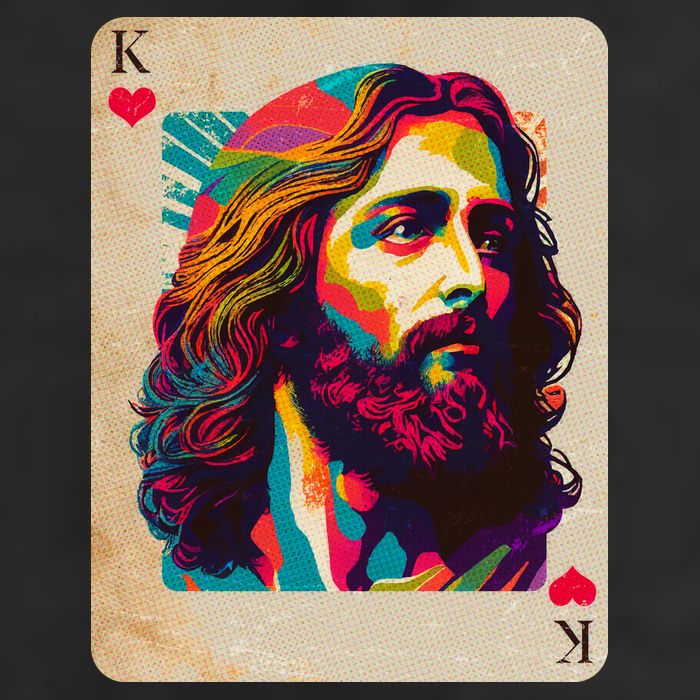 Retro Vintage Jesus Is King Of Kings Playing Card Garment-Dyed Heavyweight T-Shirt