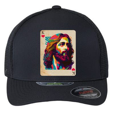 Retro Vintage Jesus Is King Of Kings Playing Card Flexfit Unipanel Trucker Cap