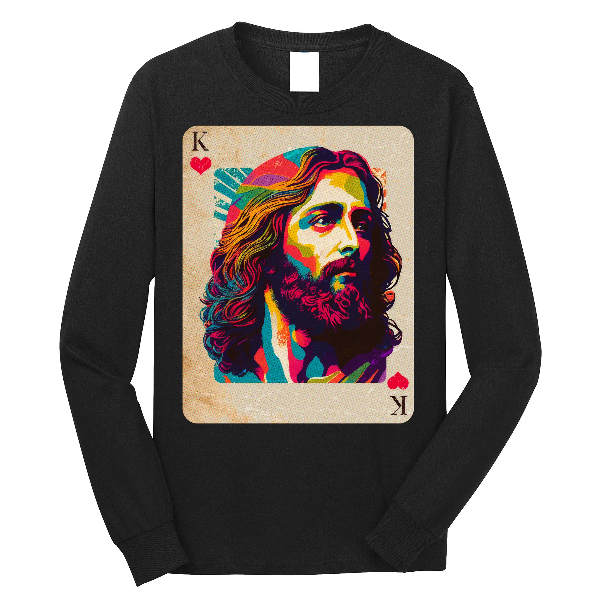 Retro Vintage Jesus Is King Of Kings Playing Card Long Sleeve Shirt