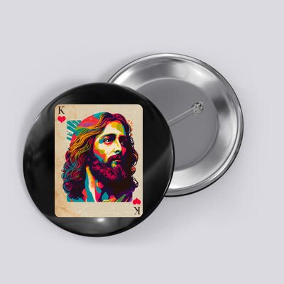 Retro Vintage Jesus Is King Of Kings Playing Card Button