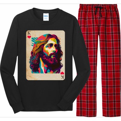 Retro Vintage Jesus Is King Of Kings Playing Card Long Sleeve Pajama Set