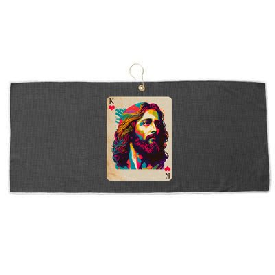 Retro Vintage Jesus Is King Of Kings Playing Card Large Microfiber Waffle Golf Towel