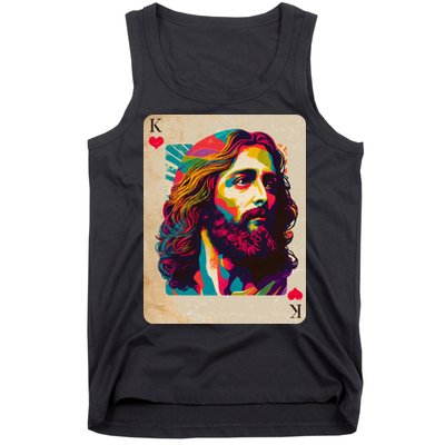 Retro Vintage Jesus Is King Of Kings Playing Card Tank Top
